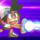 A screenshot from Dodgeball Academia depicting protagonist Otto shooting a kamehameha wave.